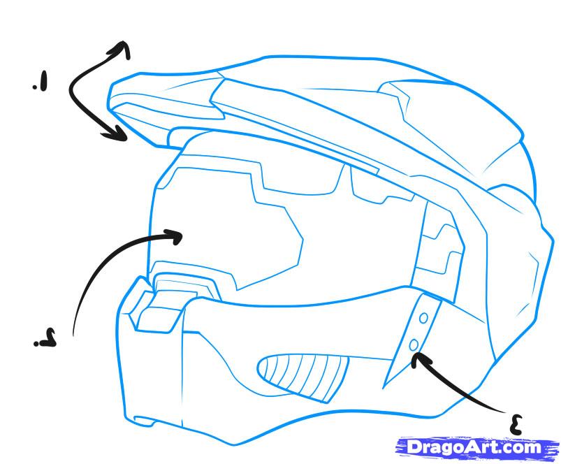803x664 How To Draw A Halo Helmet, Step - Master Chief Helmet Drawing