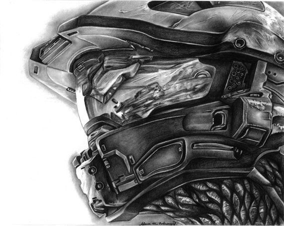 570x454 Halo Master Chief Helmet Charcoal - Master Chief Helmet Drawing