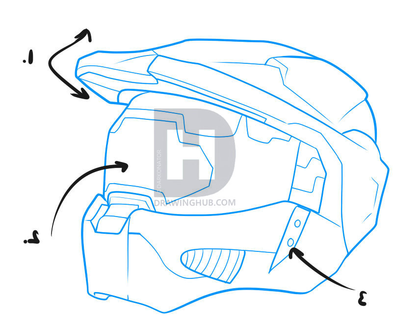 803x664 How To Draw A Halo Helmet, Step - Master Chief Helmet Drawing