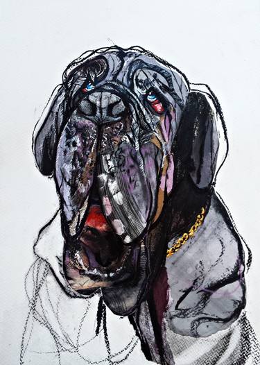 375x526 Mastiff With A Golden Chain Drawing - Mastiff Drawing