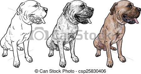 450x238 Drawing Of Mastiff Dog On Sitting Pose On White Background - Mastiff Drawing