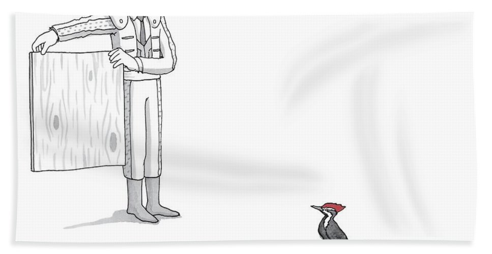 967x500 A Matador Provokes A Red Headed Woodpecker Beach Sheet For Sale - Matador Drawing