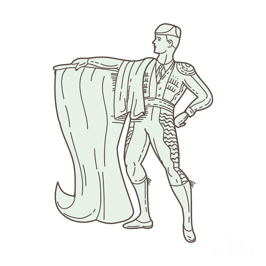 900x900 spanish matador cape standing mono line digital art - Matador Drawing