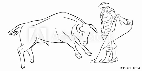 500x250 Illustration Of Matador And Bull Vector Draw - Matador Drawing