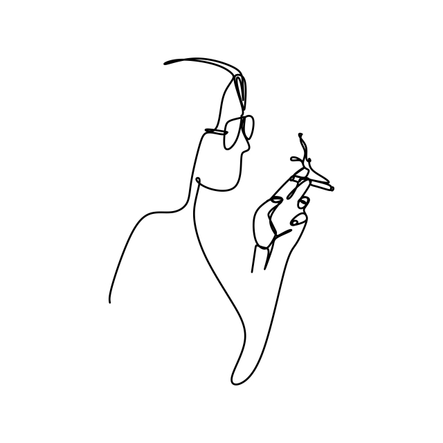 640x640 Continuous One Line Drawing Of A Woman Smoking, One Line, Match - Match Drawing