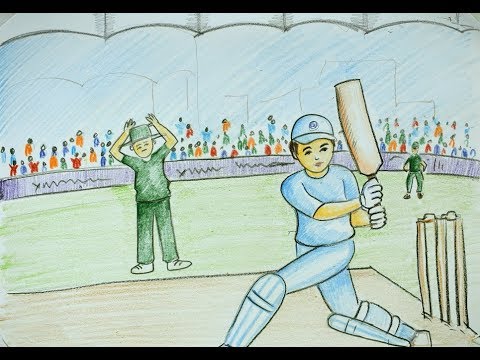 480x360 How To Draw Cricket Match For Kids Very East - Match Drawing