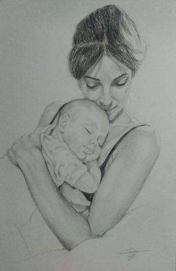 358x550 Maternity, Charcoal, Graphite, Pencil, Drawings, Buy Original Art - Maternity Drawings