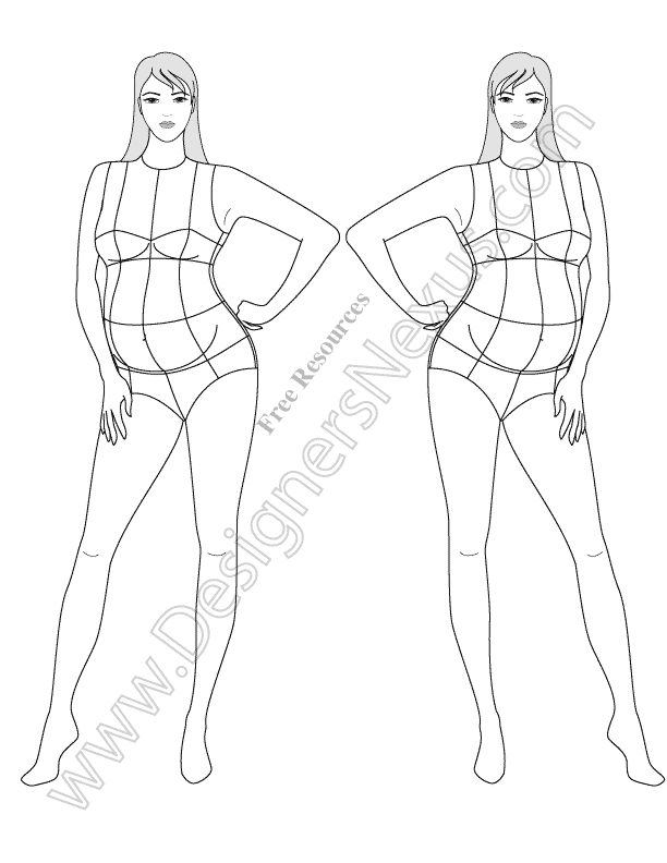 612x792 Front View Maternity Figure Pregnant Croquis - Maternity Drawings