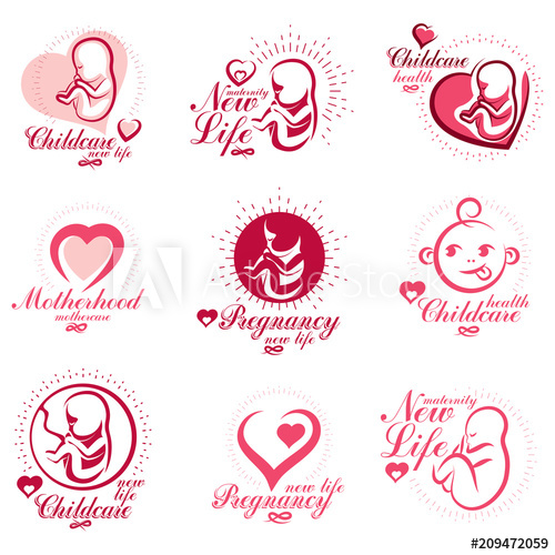 500x500 vector embryo and newborn emblems set isolated on white new life - Maternity Drawings