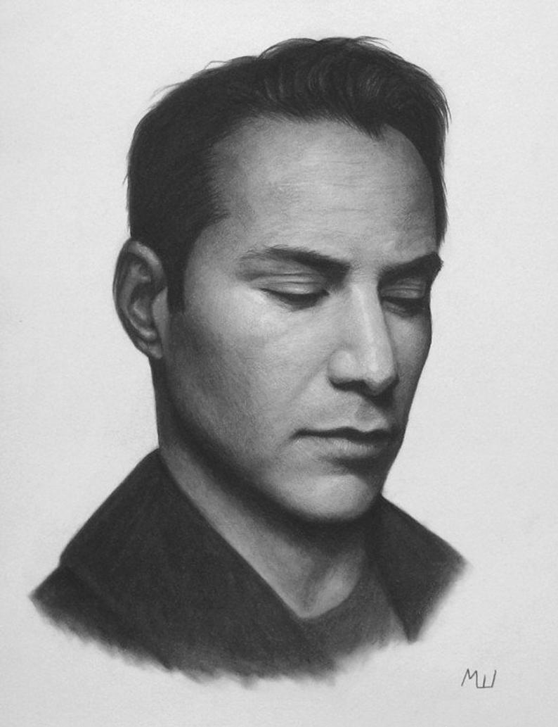 794x1033 Keanu Reeves As Neo In The Matrix Original Portrait Keanu Etsy - Matrix Drawing