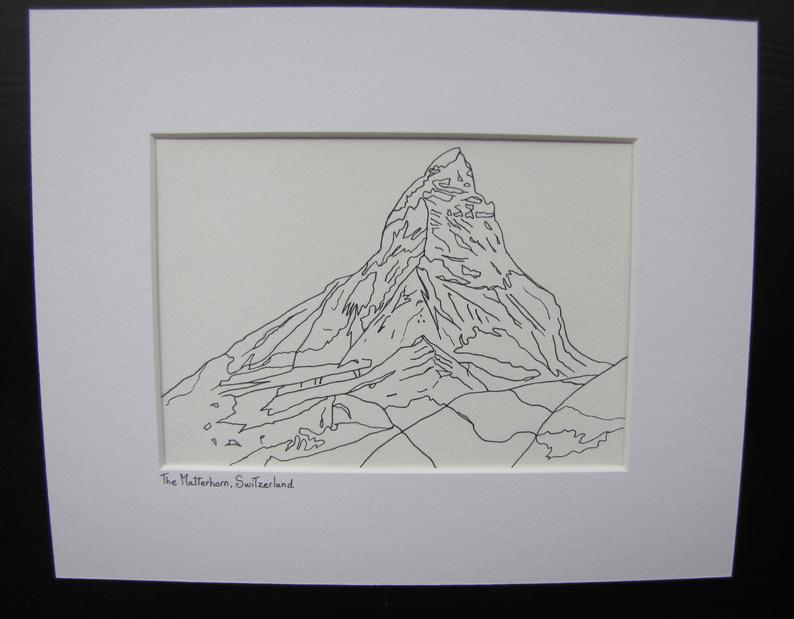 794x619 The Matterhorn Switzerland Ink Drawing Switzerland Mountain Etsy - Matterhorn Drawing
