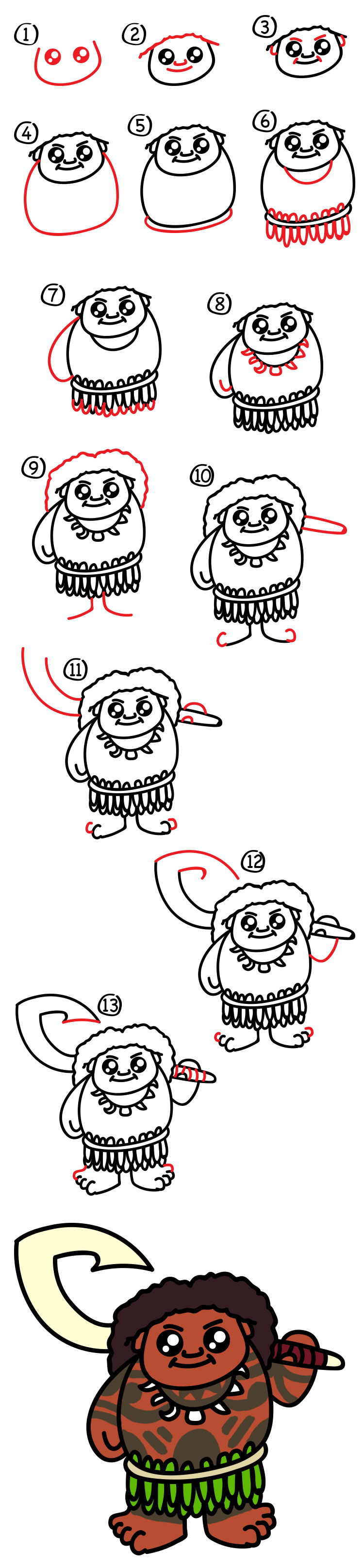 750x3230 how to draw maui from moana - Maui Drawing
