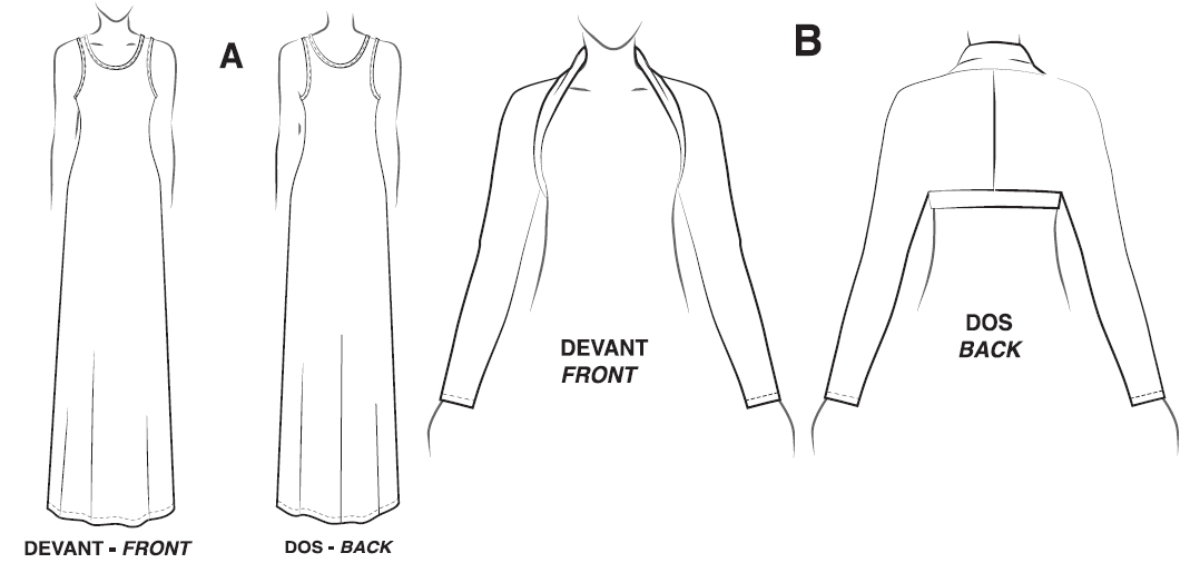 1069x506 Jalie Maxi Dress And Shawl Collar Shrug - Maxi Dress Drawing