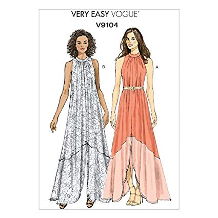 425x425 Vogue Ladies Easy Sewing Pattern Very Loose - Maxi Dress Drawing