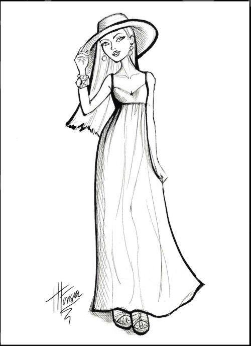 500x688 Sketch Of A Girl In A Maxi Dress Sketchbook Fashion Sketches - Maxi Dress Drawing