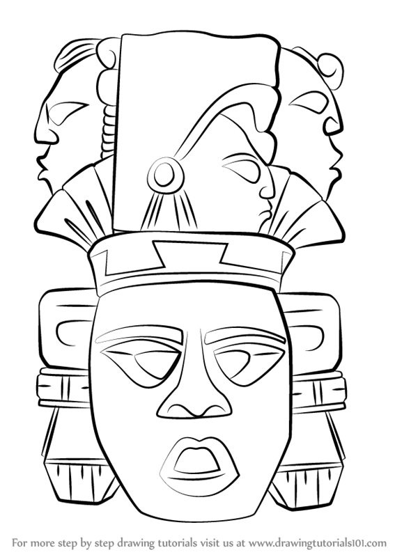 567x800 learn how to draw indian mayan aztec mask - Mayan Drawings