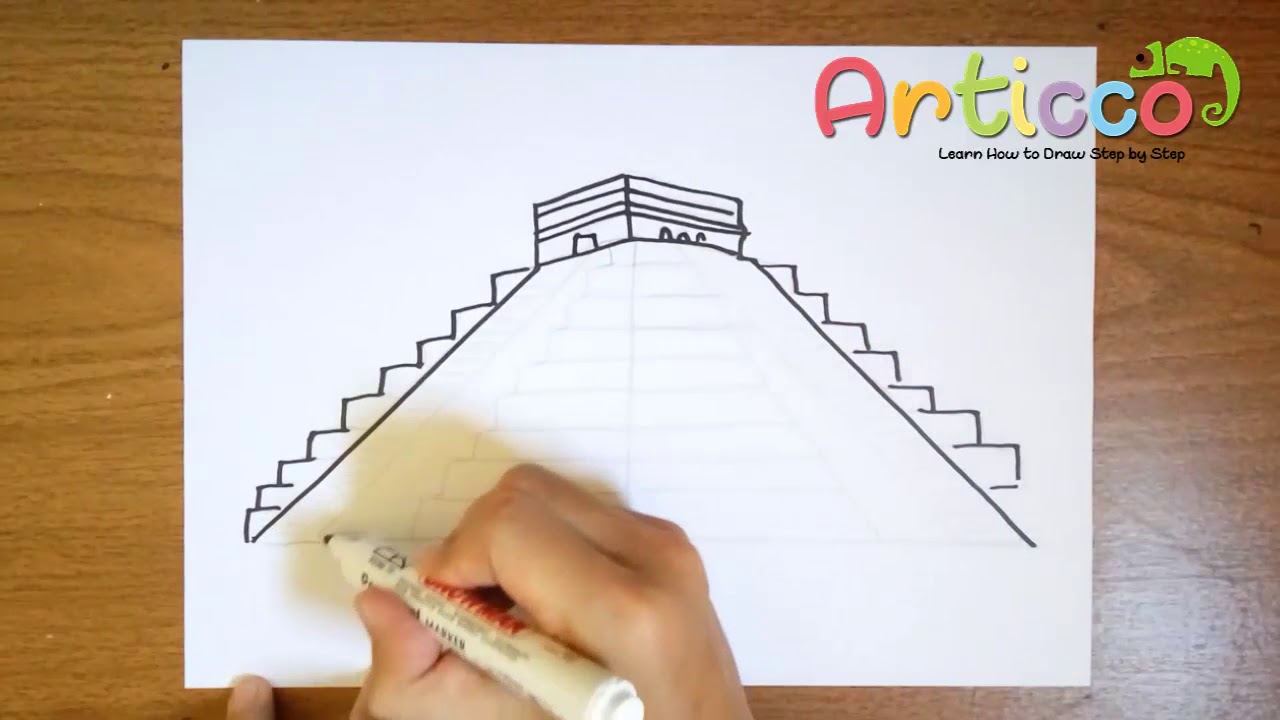 1280x720 how to draw mayan pyramid of chichen itza - Mayan Pyramid Drawing