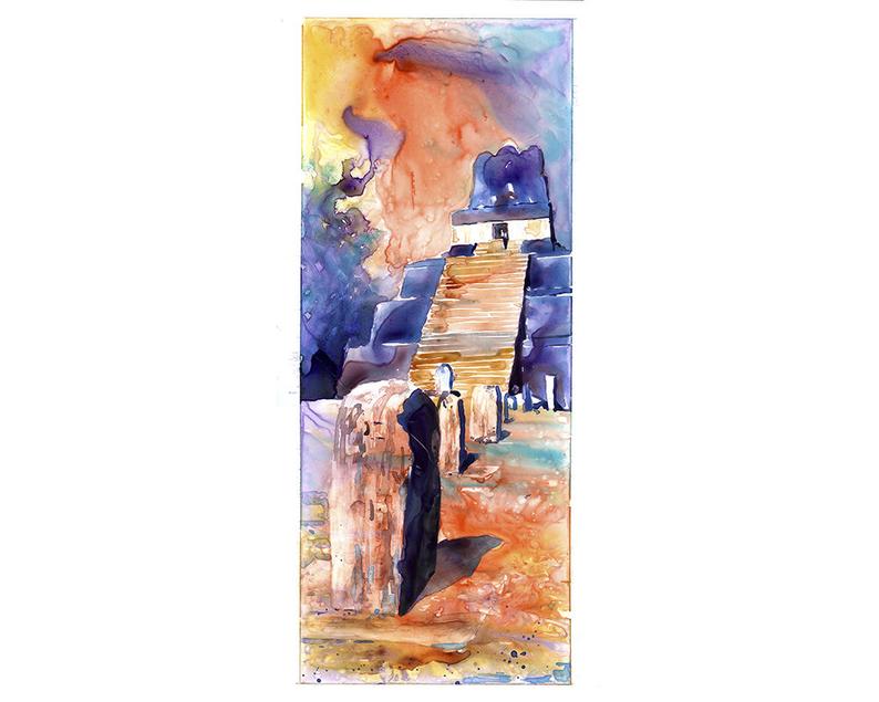 794x635 Watercolor Painting Of Mayan Temple Stelae - Mayan Temple Drawing