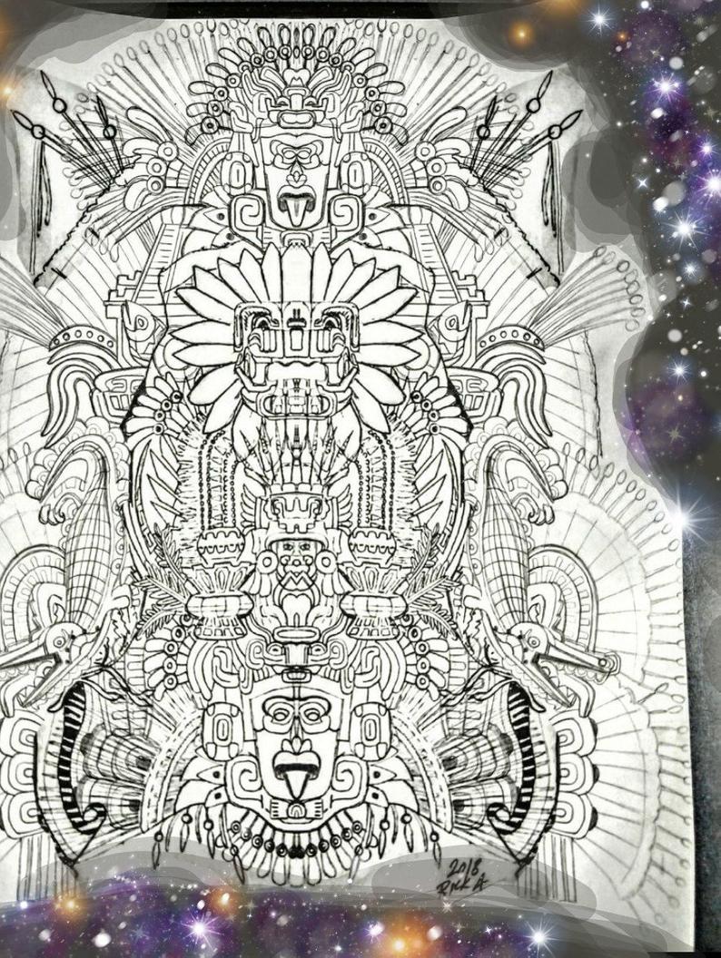 794x1056 Mayan Warrior Coloring Sheet Etsy - Mayan Warrior Drawing