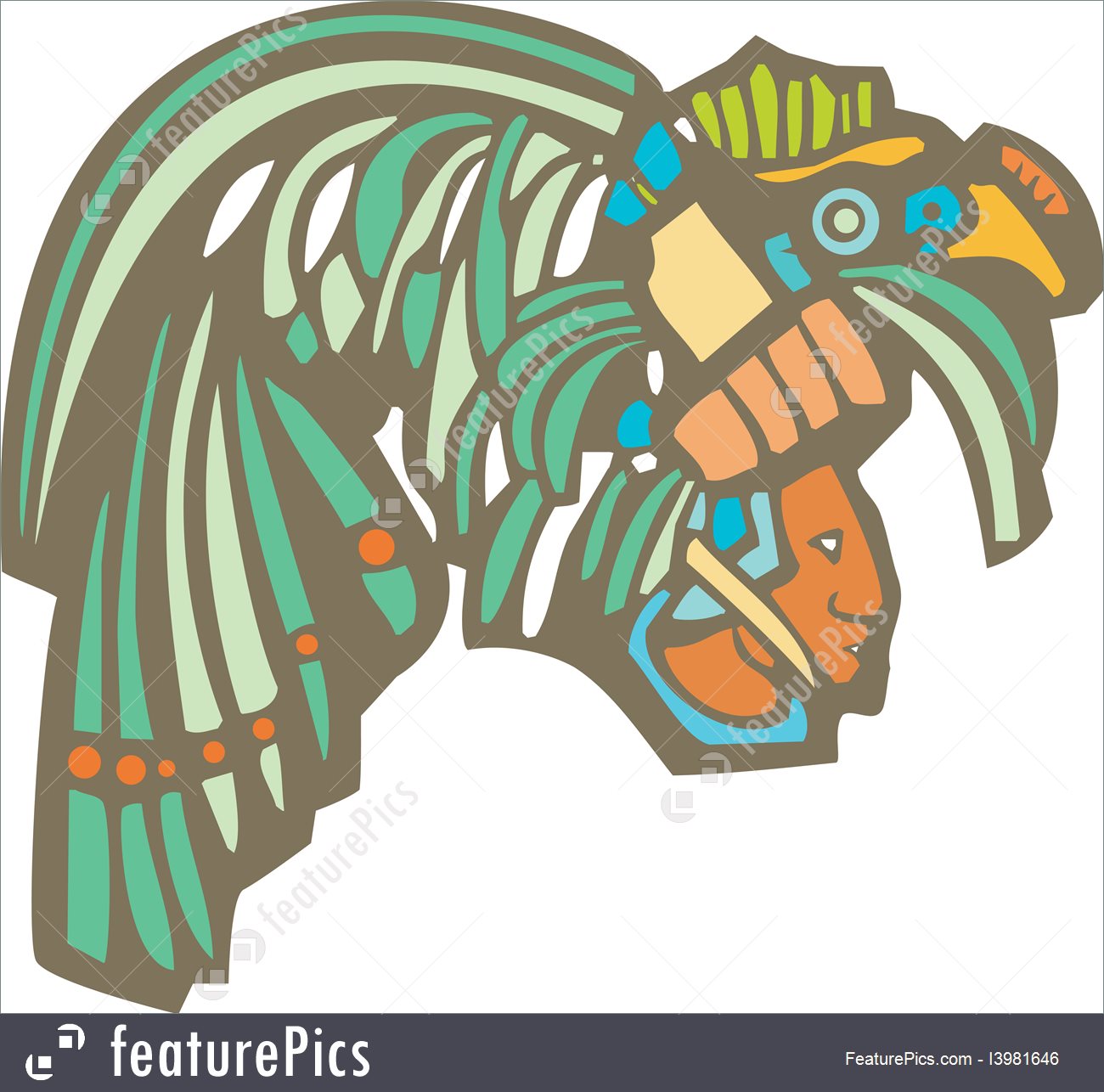 1300x1286 Mayan Warrior Head Illustration - Mayan Warrior Drawing