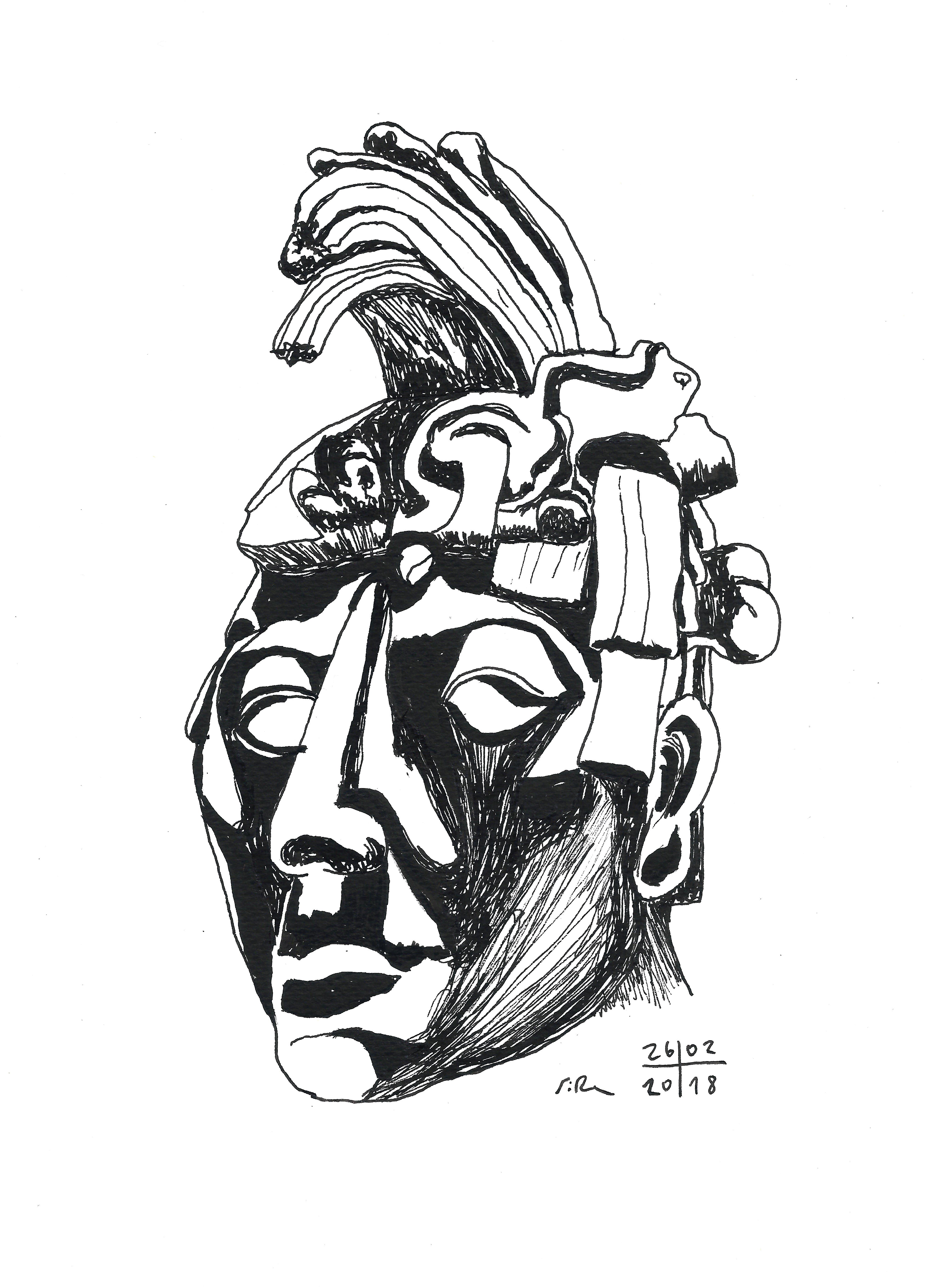 4026x5604 Mayan Warrior Black Pen Art - Mayan Warrior Drawing