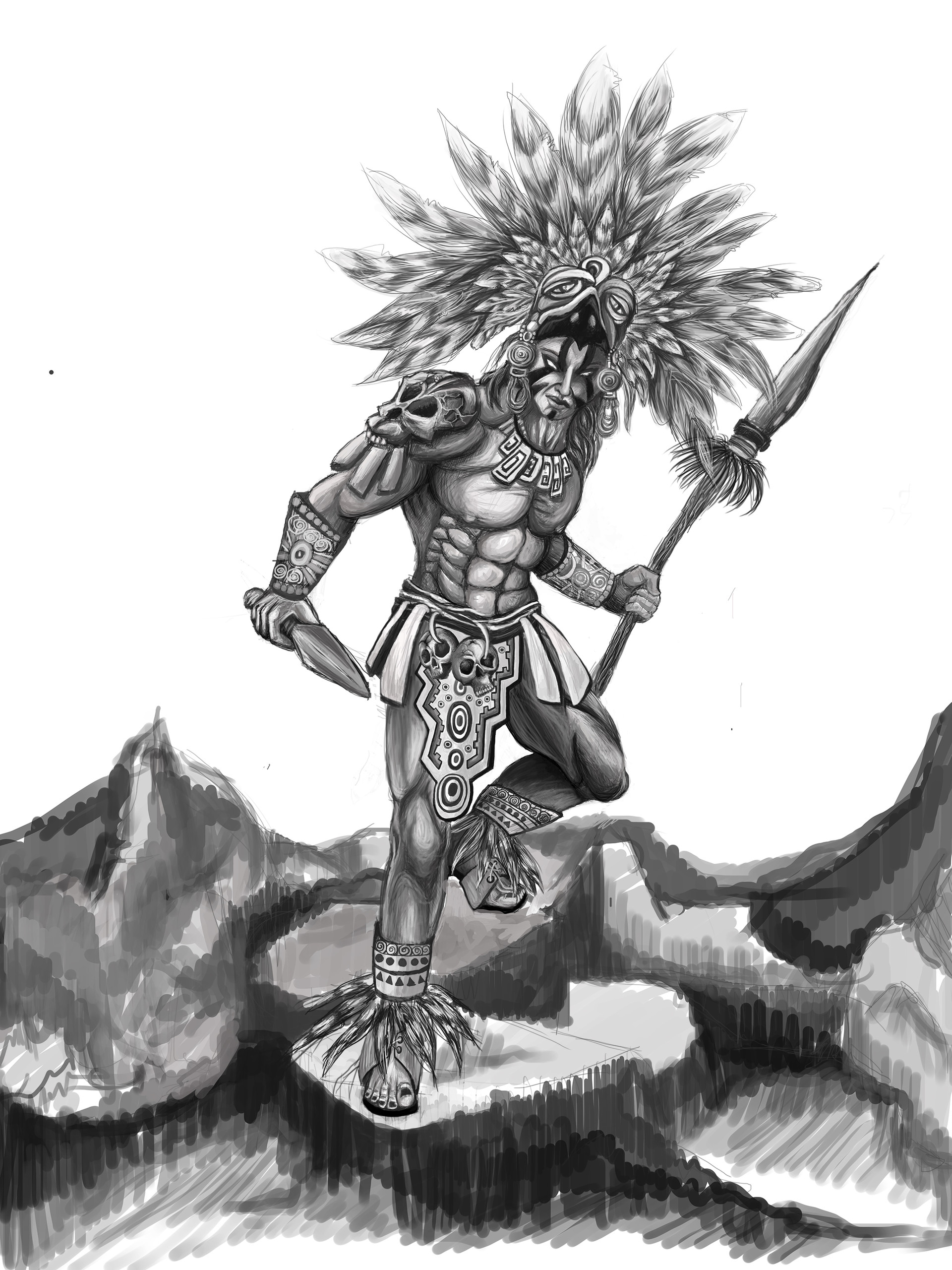 1920x2560 Meta Magnoni - Mayan Warrior Drawing