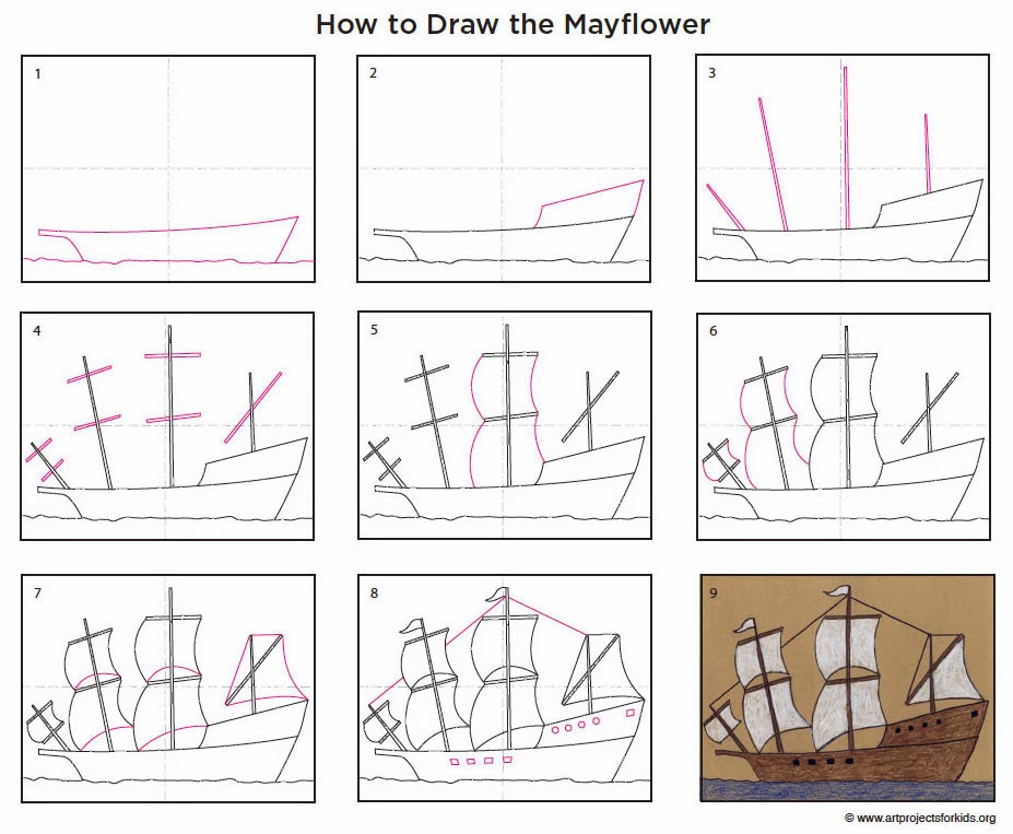 927x763 How To Draw The Mayflower Art Projects For Kids - Mayflower Drawing