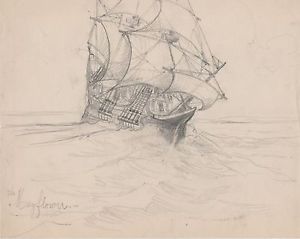 300x239 Original Henry Orne Rider Drawing Listed Artist - Mayflower Drawing