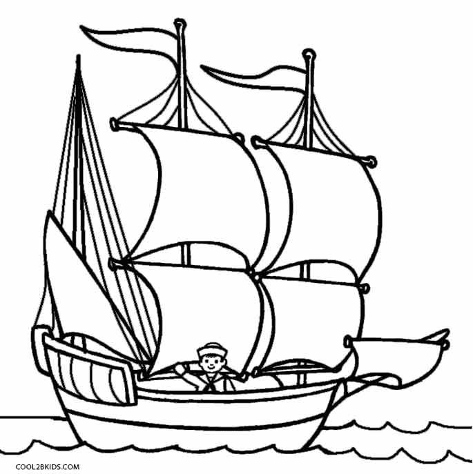 685x687 mayflower boat coloring page - Mayflower Ship Drawing
