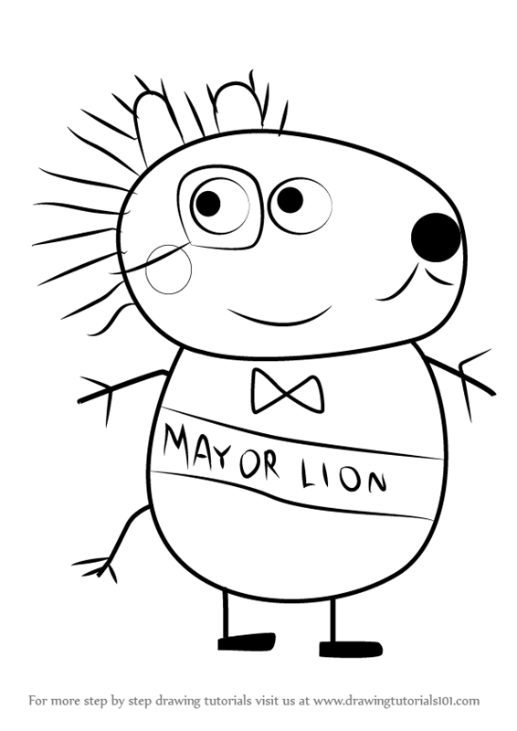 566x800 Learn How To Draw Mayor Lion From Peppa Pig - Mayor Drawing