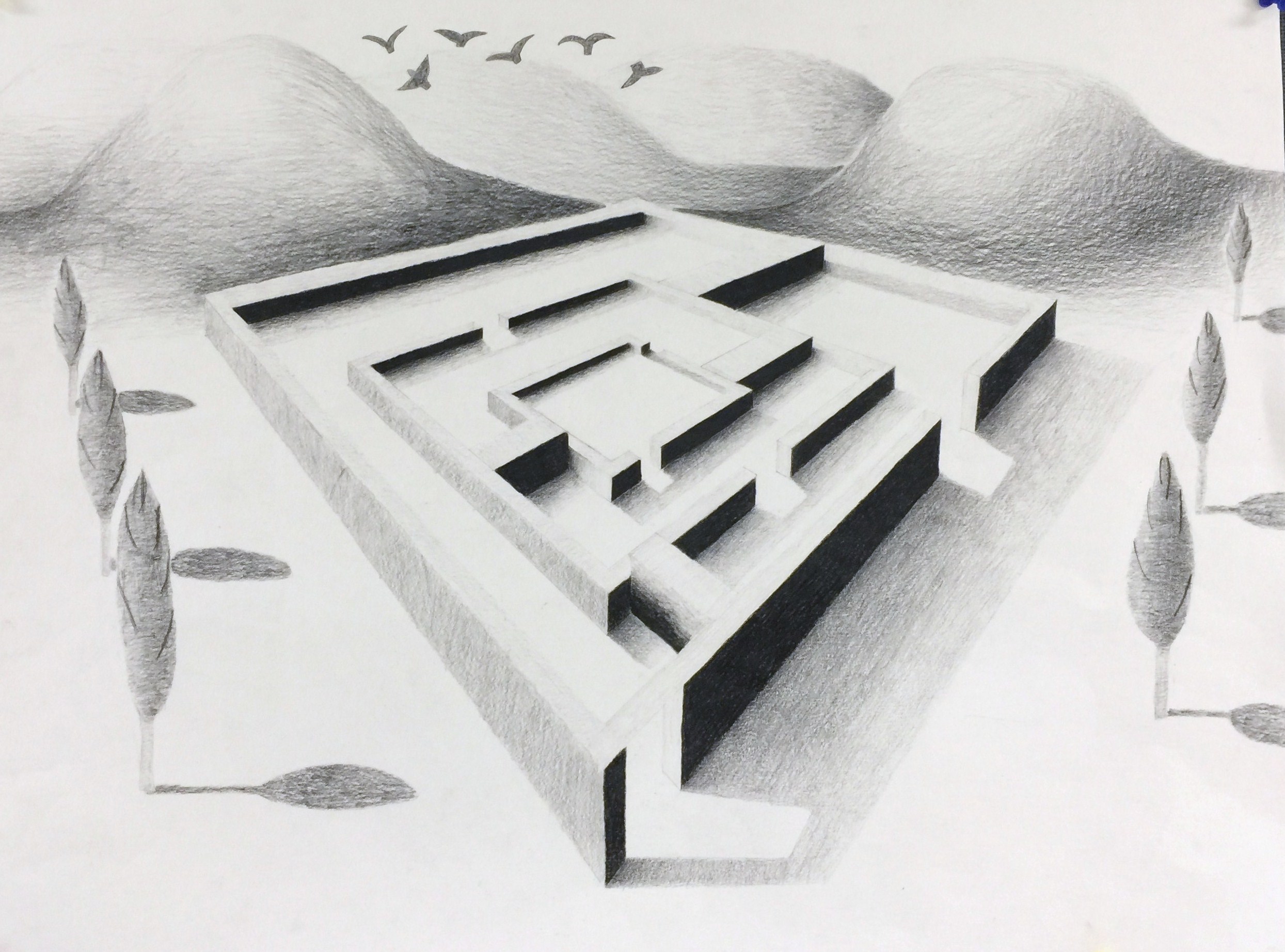 2489x1845 Portfolio - Maze Drawing Based On Two Point Perspective