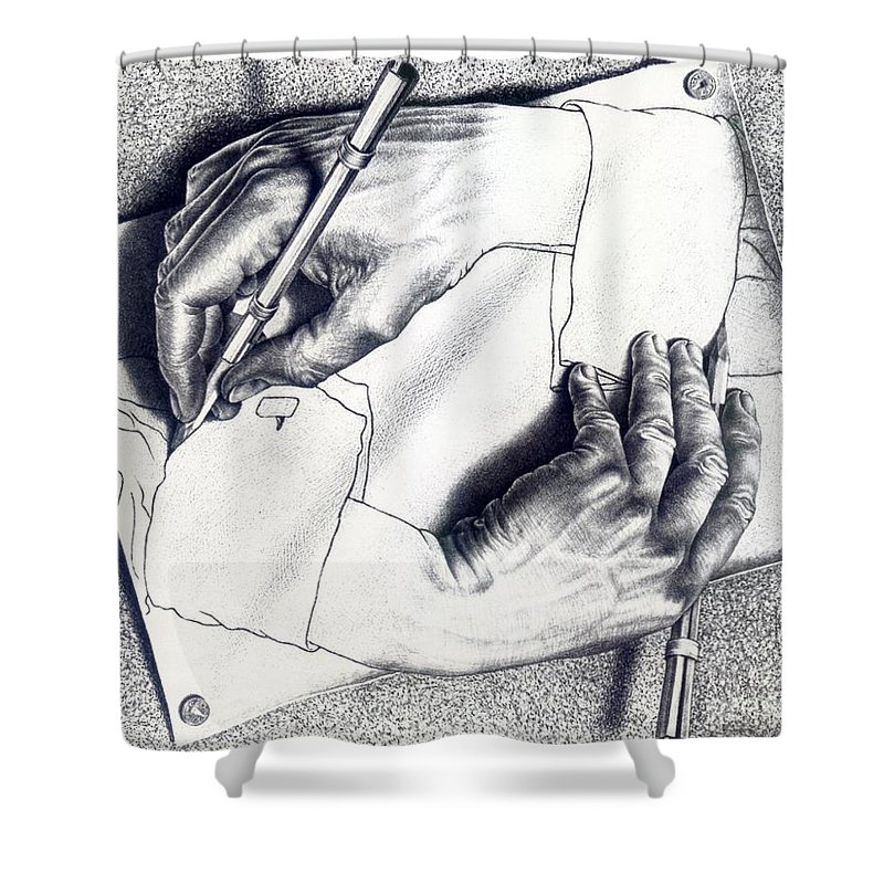 800x800 Drawing Hands Shower Curtain For Sale - Mc Drawing