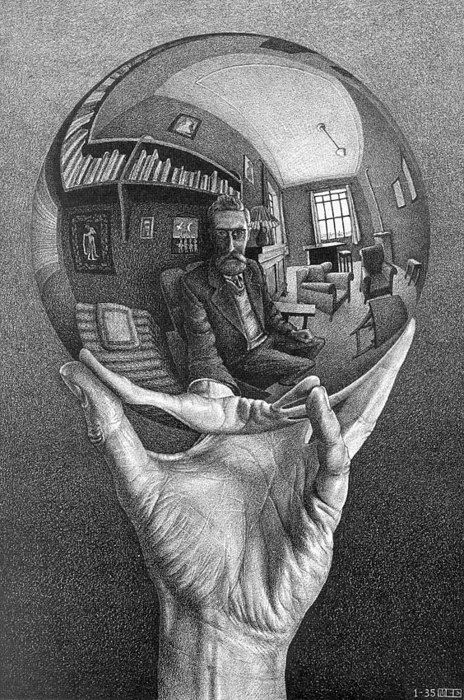 464x700 Hand With Reflecting Globe - Mc Drawing