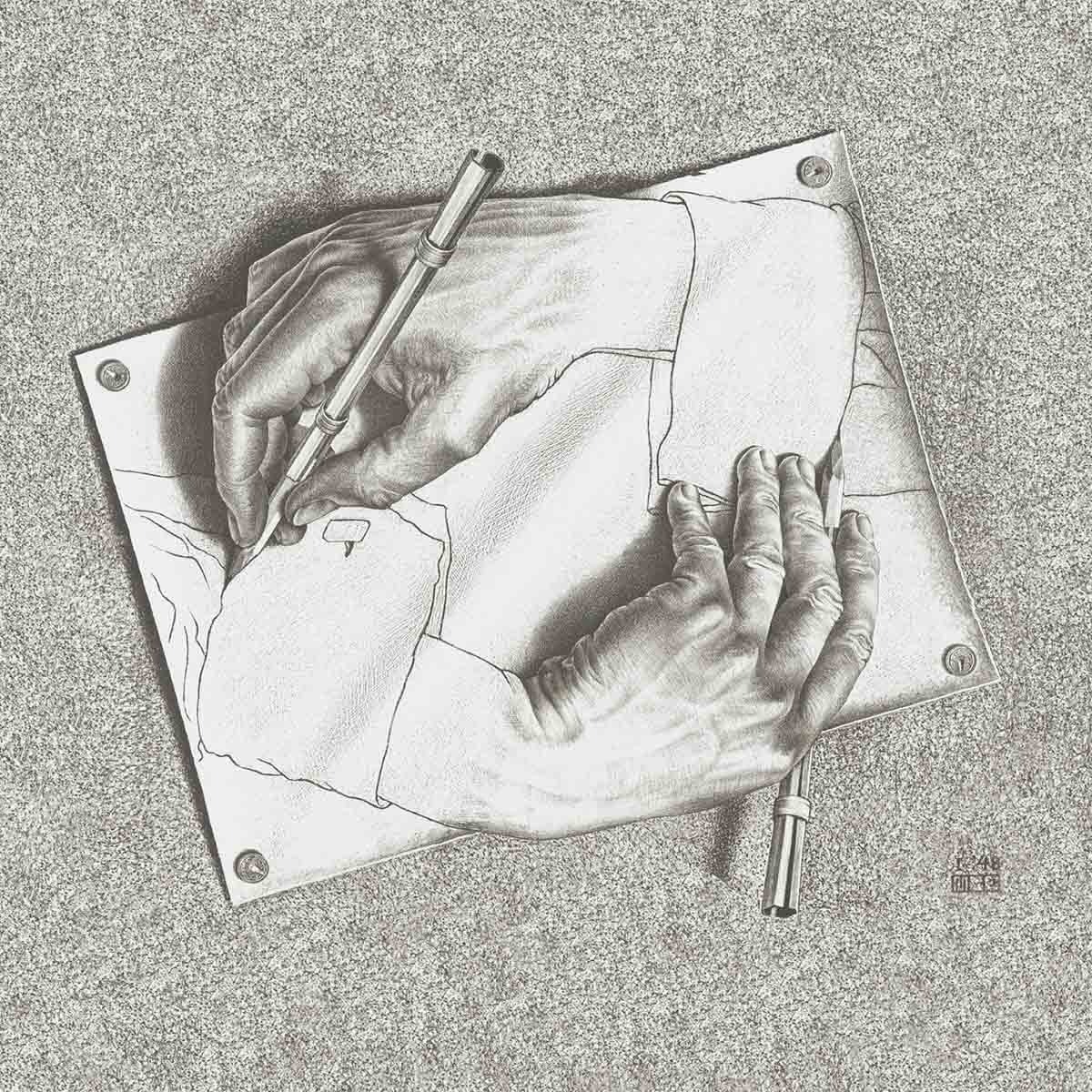 1200x1200 Drawing Hands Panel - Mc Escher Drawings