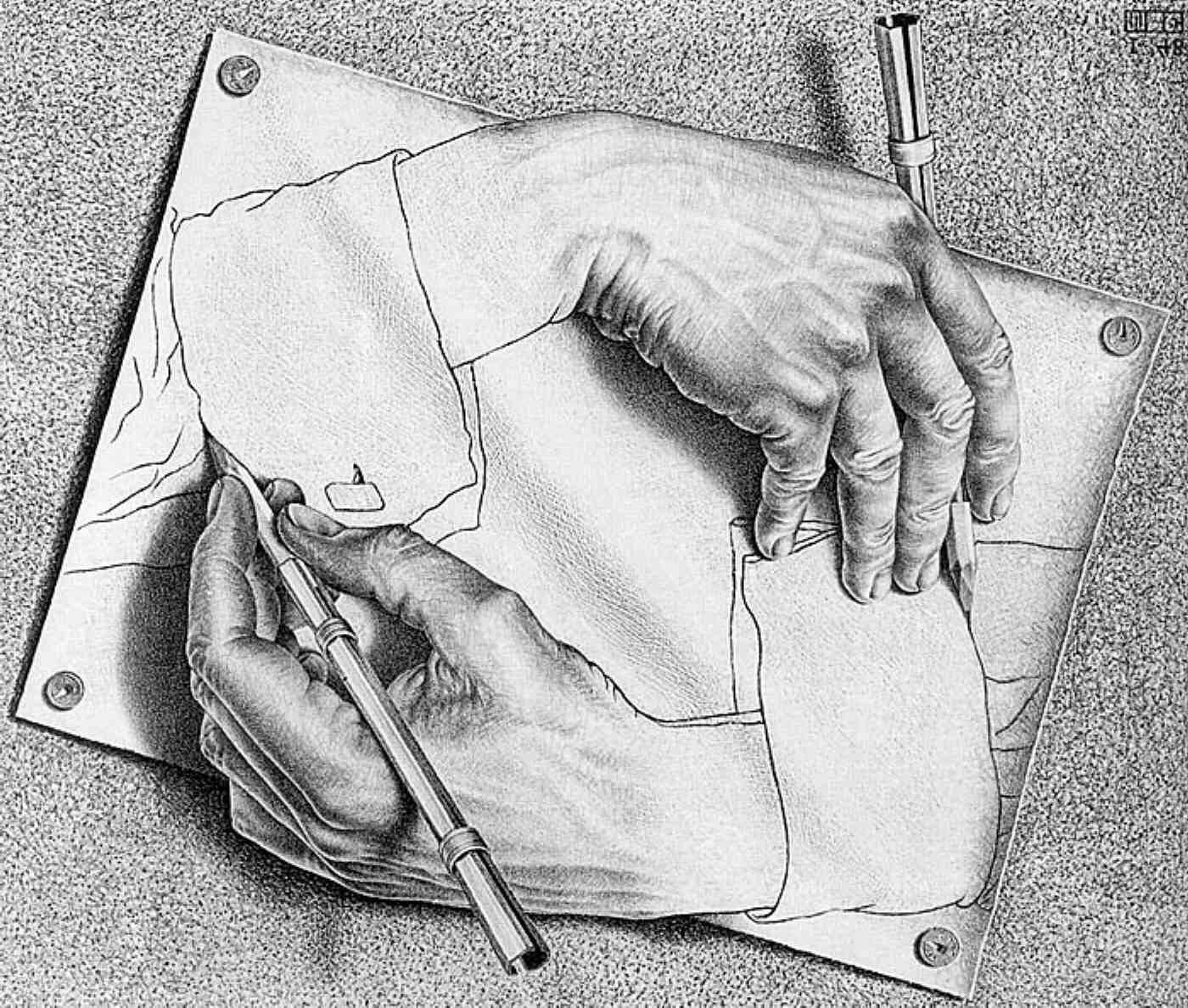 1400x1188 Paradox Illusion Art, Amazing Optical - Mc Escher Hands Drawing Each Other