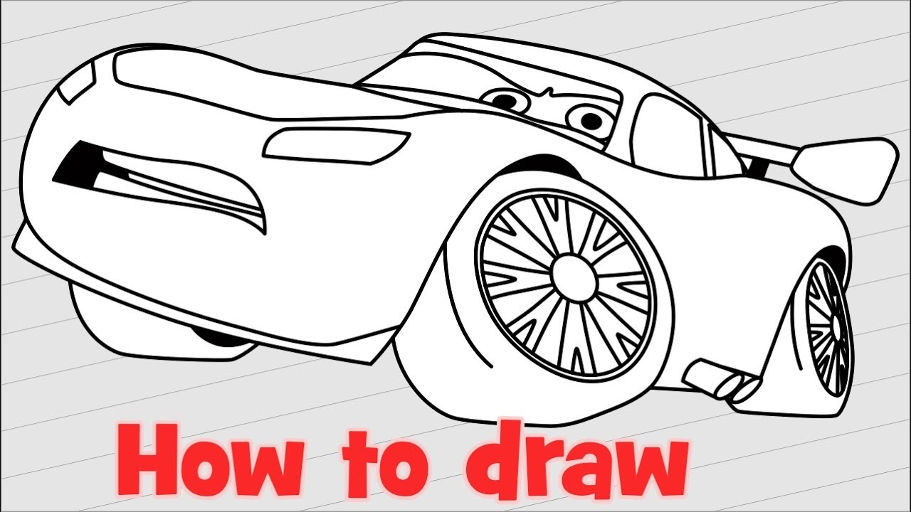 1280x720 How To Draw Lightning Mcqueen From Cars Step - Mcqueen Car Drawing