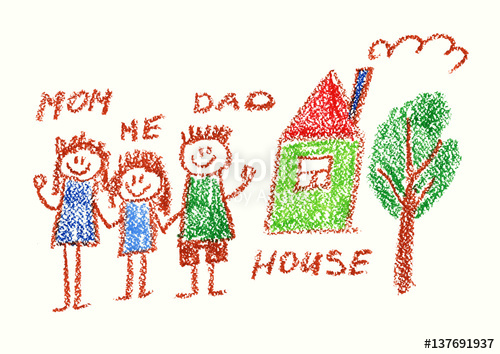 500x354 My Happy Family Kids Drawing Style Mother, Father, Sister Girl - Me And My Family Drawing