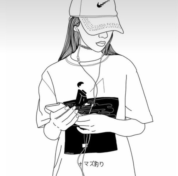 610x605 Drawing, Fashion, Girl, Nike, Outline, Outlines, Tumblr, Follow Me - Me Drawing