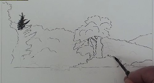 500x268 How To Draw A Meadow Scene In Pen And Ink Online Art Lessons - Meadow Drawing
