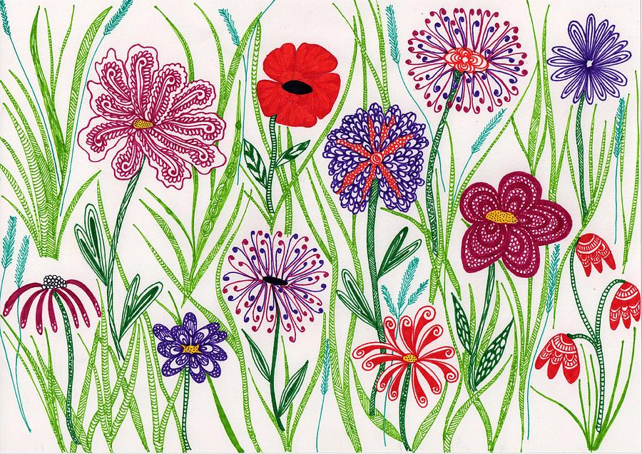 900x637 Wildflower Meadow Drawing - Meadow Drawing