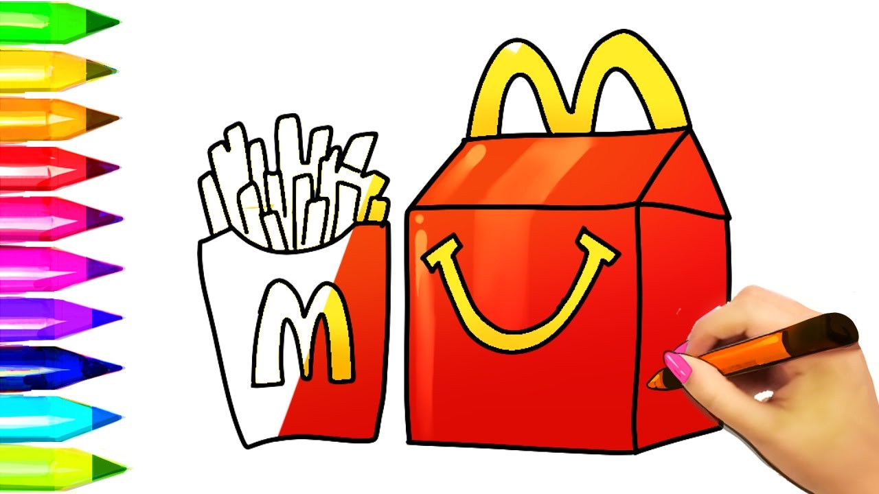 1280x720 how to draw mcdonald's burger and fries kids happy meal learn - Meal Drawing