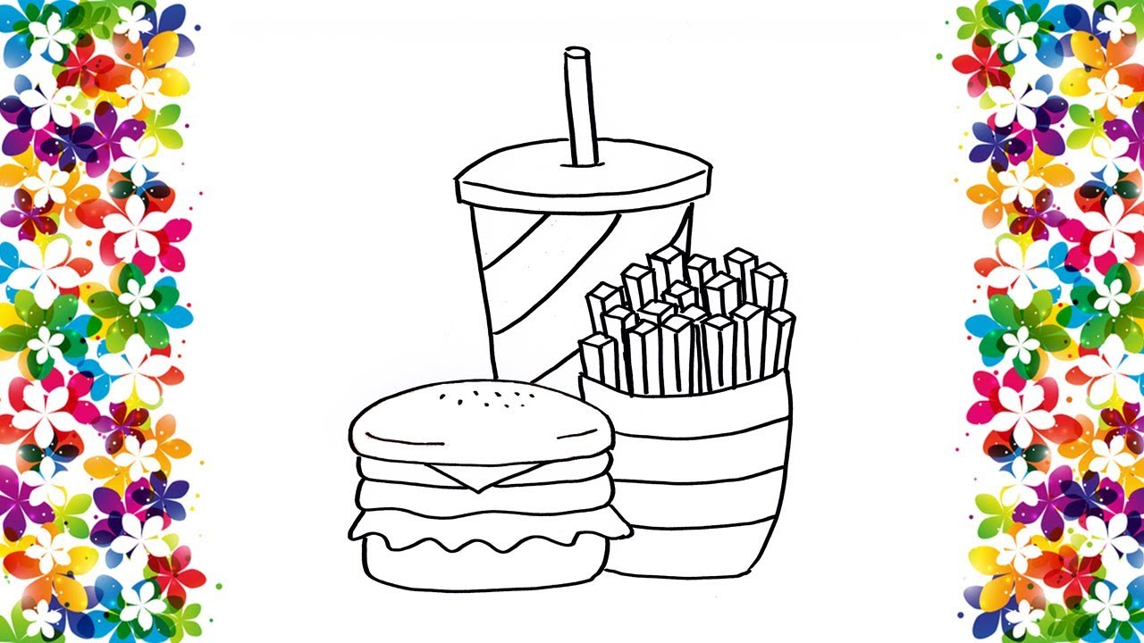 1280x720 how to draw a burger meal kids easy drawing and coloring art - Meal Drawing