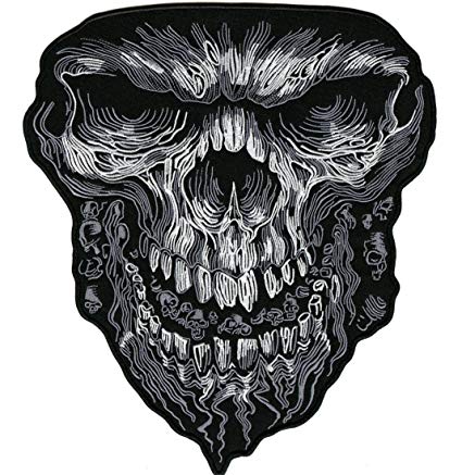 425x437 Huge Evil Skull Iron On Mean Embroidered Motorcycle - Mean Skull Drawings