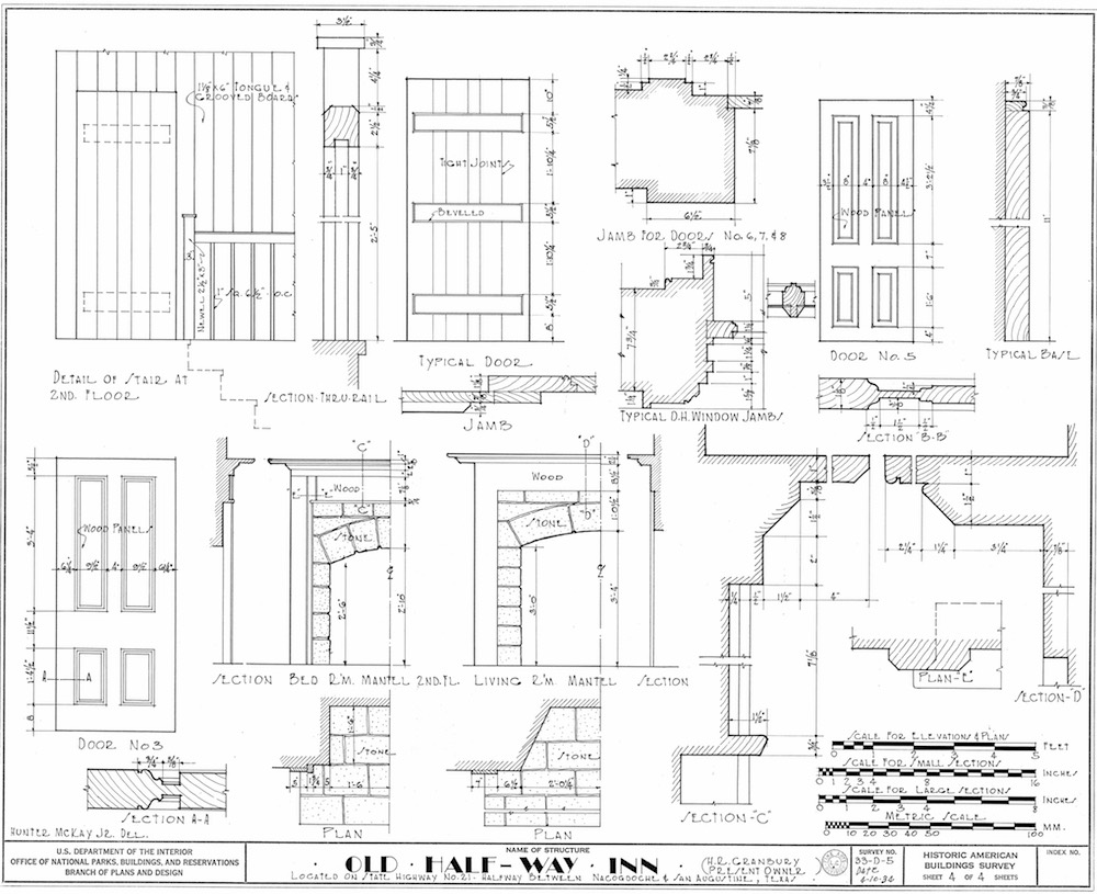 1000x815 halfway inn measured drawing of details east texas history - Measured Drawing