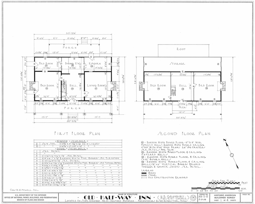 1000x801 halfway inn measured drawing of floor plan east texas history - Measured Drawing