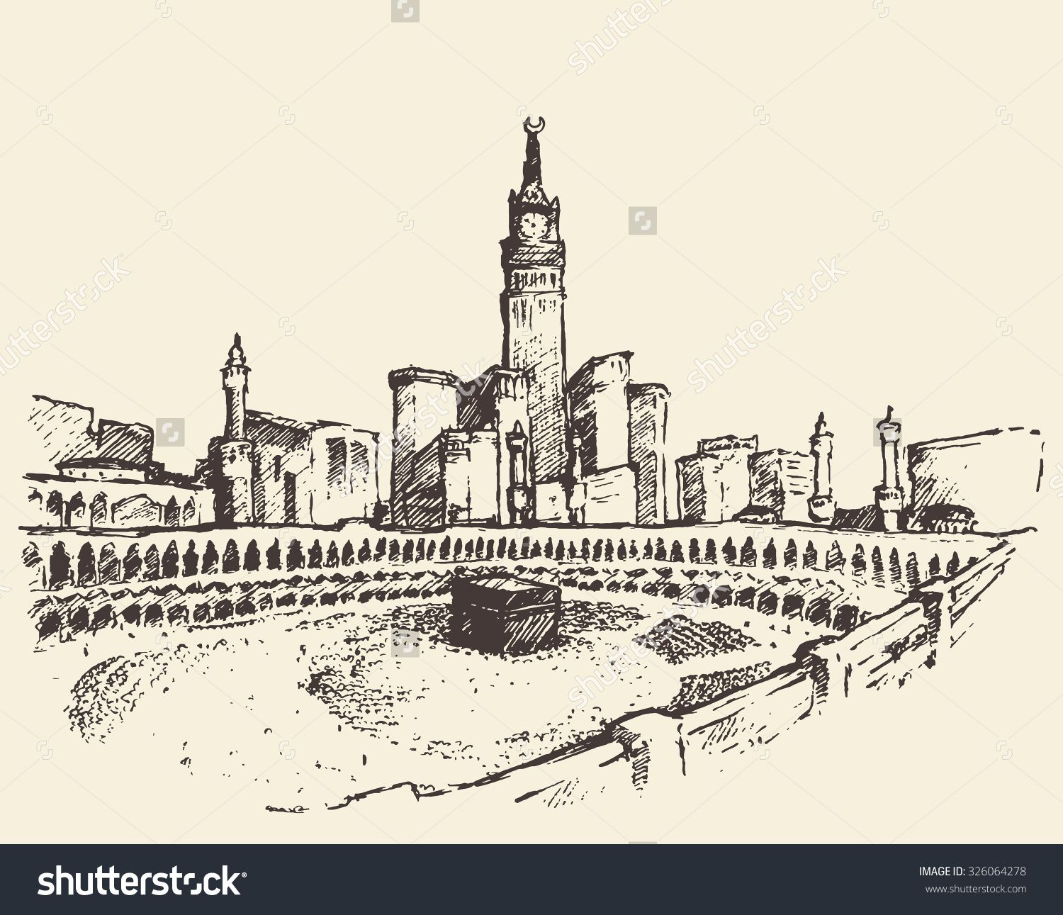 1500x1291 bait ul haram how to draw hands, engraving - Mecca Drawing