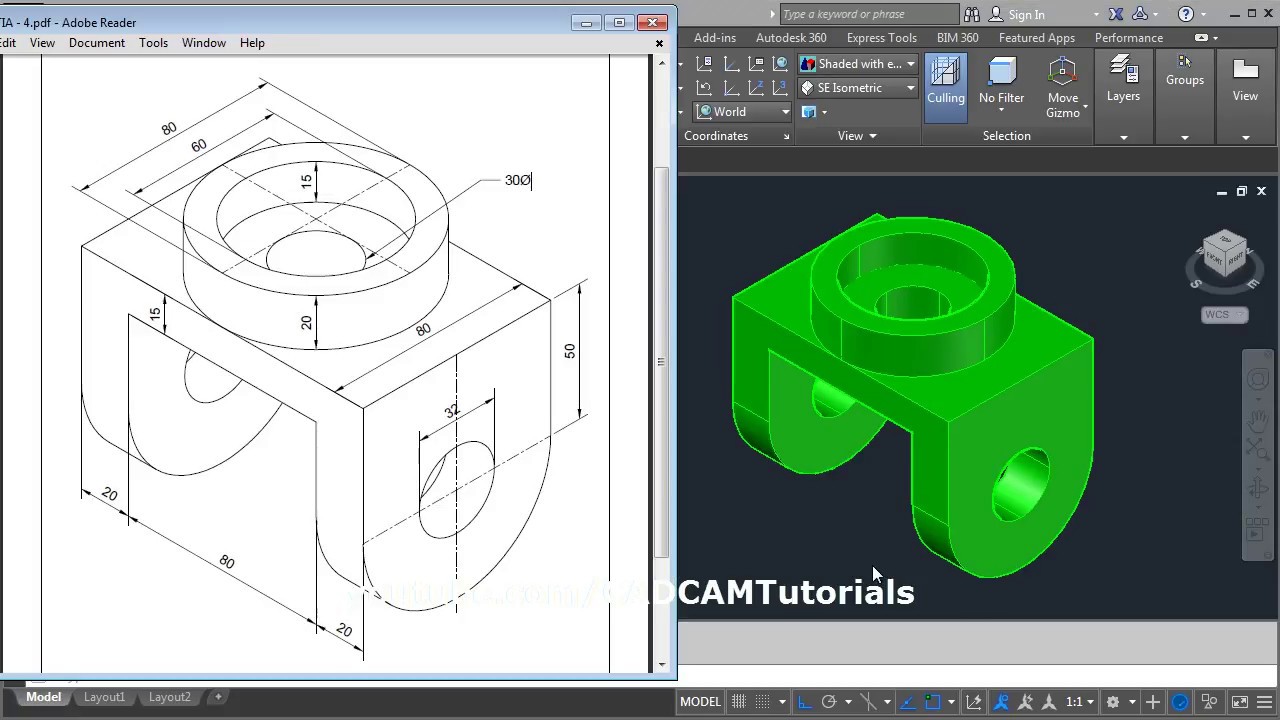 1280x720 Autocad Practice Mechanical Drawing Using Box Cylinder - Mechanical Drawing