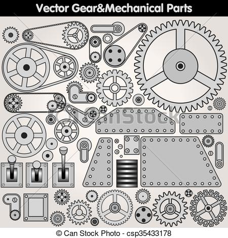 450x470 mechanical parts and gears vector kit retro mechanical parts - Mechanical Gears Drawing