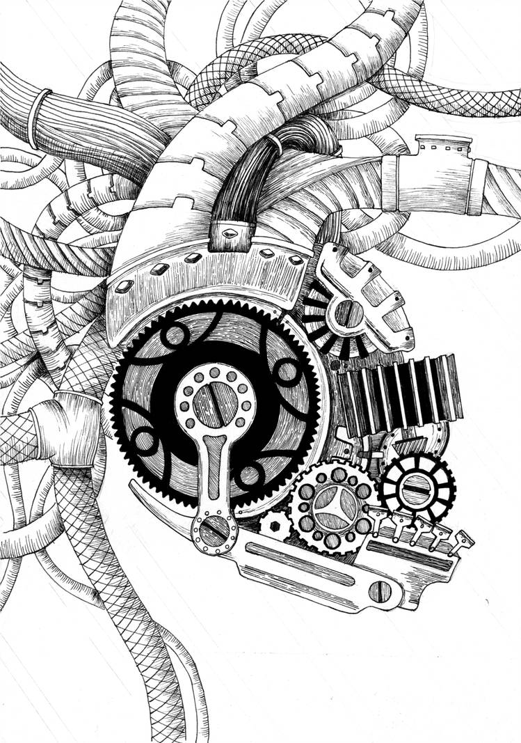 749x1067 Mechanical Heart - Mechanical Heart Drawing