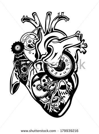 348x470 Heart Clock Mechanical My Art References Tattoos, Steampunk - Mechanical Heart Drawing